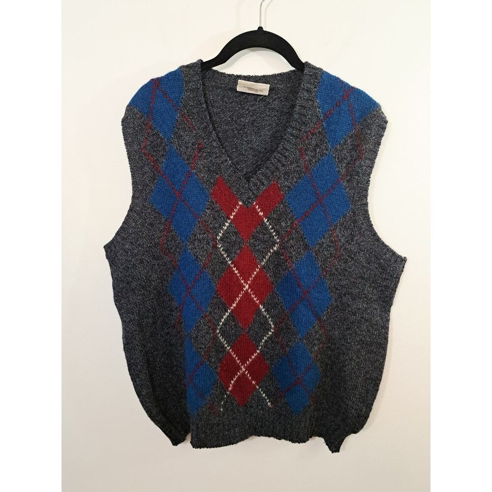 Woodward Shop Men's Vintage Gray Argyle Sweater Vest Large Shetland Wool